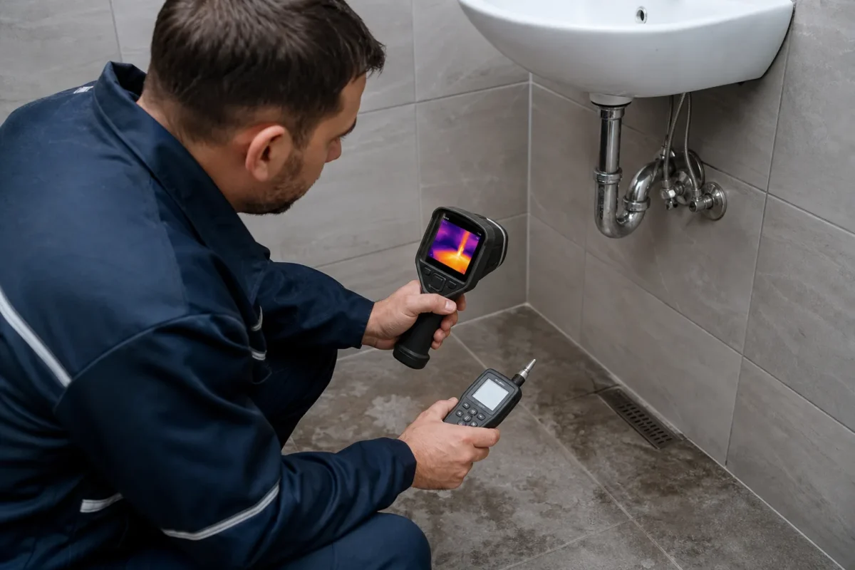 Banyo zemini ve tesisat bağlantılarında termal kamerayla kaçak kontrolü