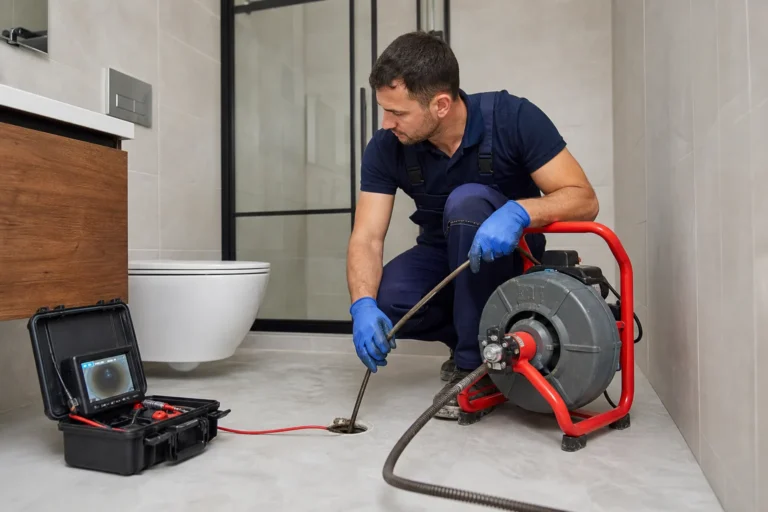 Sancaktepe’de robotlu ekipmanla banyo giderine müdahale eden tesisat ustası